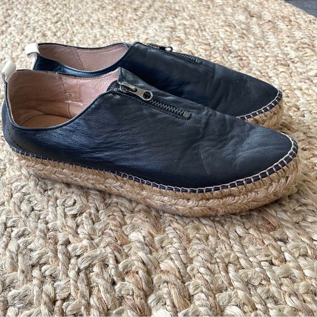 Eric Michael Serena Black Leather Handmade Spain Zip Top Espadrille Sneakers 39